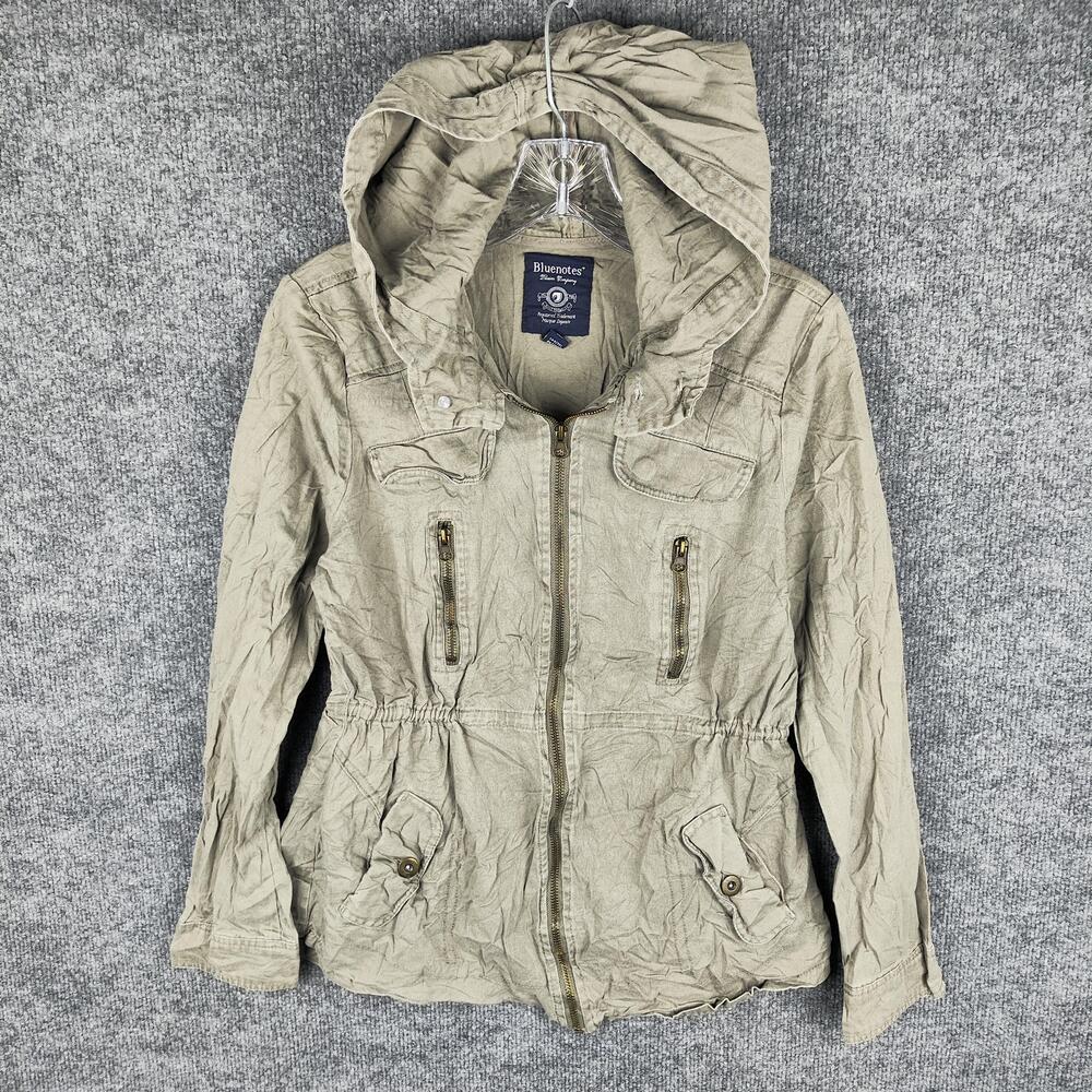 Bluenotes Jacket Womens Small Beige Hooded Anorak Zip Pockets Lightweight